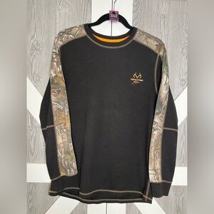 Realtree Black Long Sleeve Thermal Tee with Camo Accents